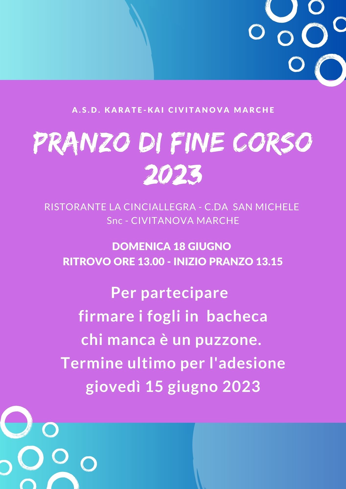 Pranzo di fine corso, domenica 18/06/2023